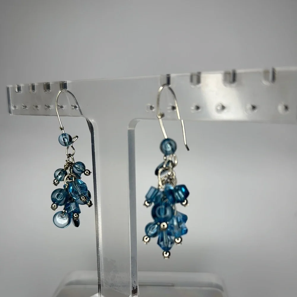 Blue and Silver Cascading Crystal Earrings - Picture 2 of 4
